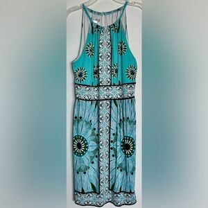 Maggy London Turquoise and White Strapless Dress